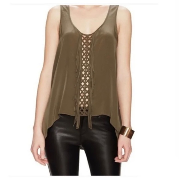 BcbgMaxazria Mura Olive Green Silk Sleeveless Blouse M - Picture 1 of 6